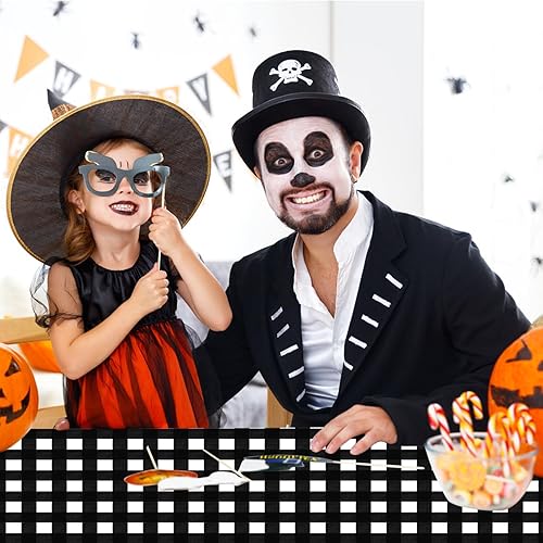 Miniatura 6 de PLULON Mantel de cuadros blanco y negro (3 piezas, 137 × 107.9 in, cubierta de mesa de cumpleaños de coche de carreras