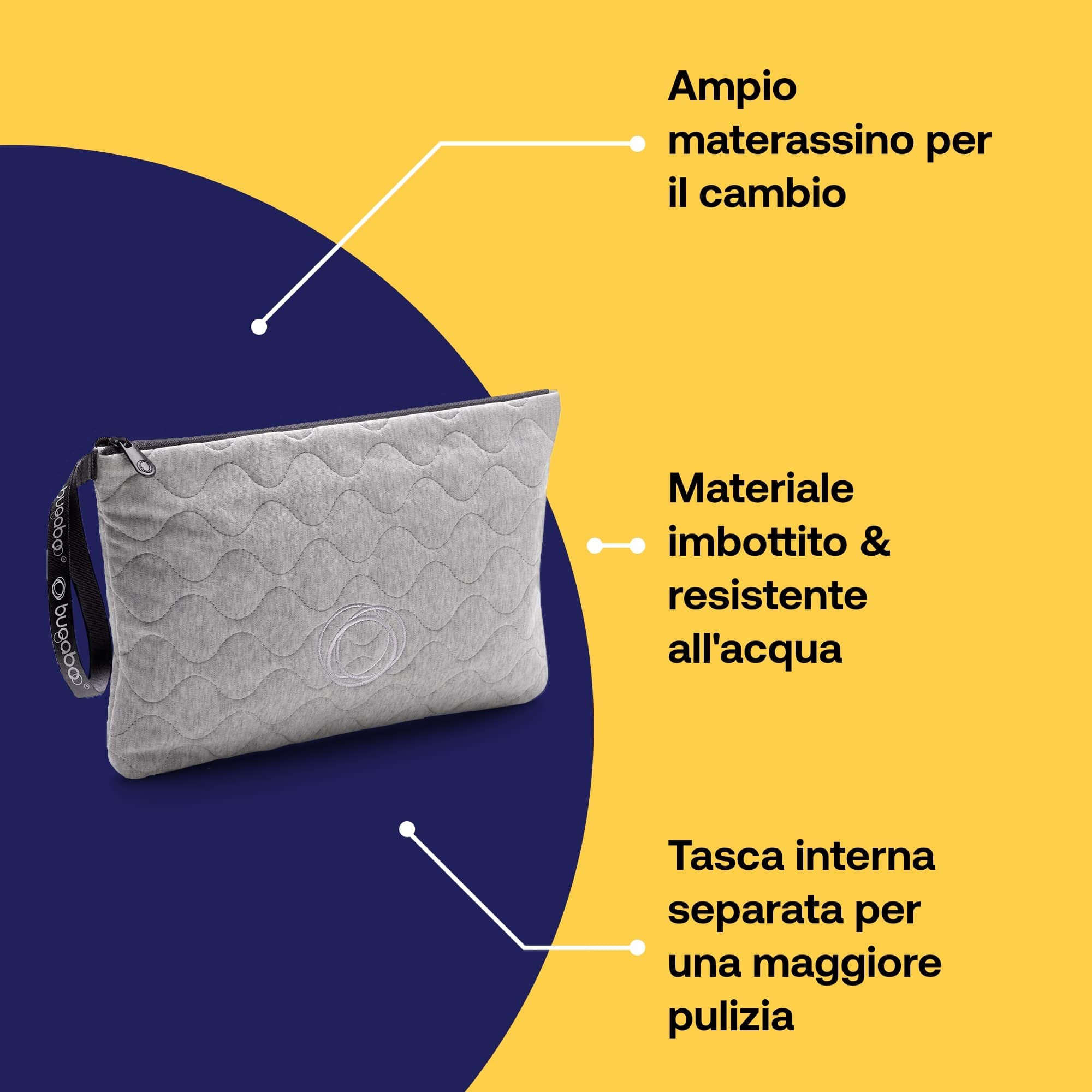 Bugaboo Pochette per il Cambio Materassino Rimovibile, Fasciatoio Portatile da Viaggio Resistente all’Acqua e Facile da Pulire per il Cambio Pannolino Fuori Casa, in Light Grey Mèlange