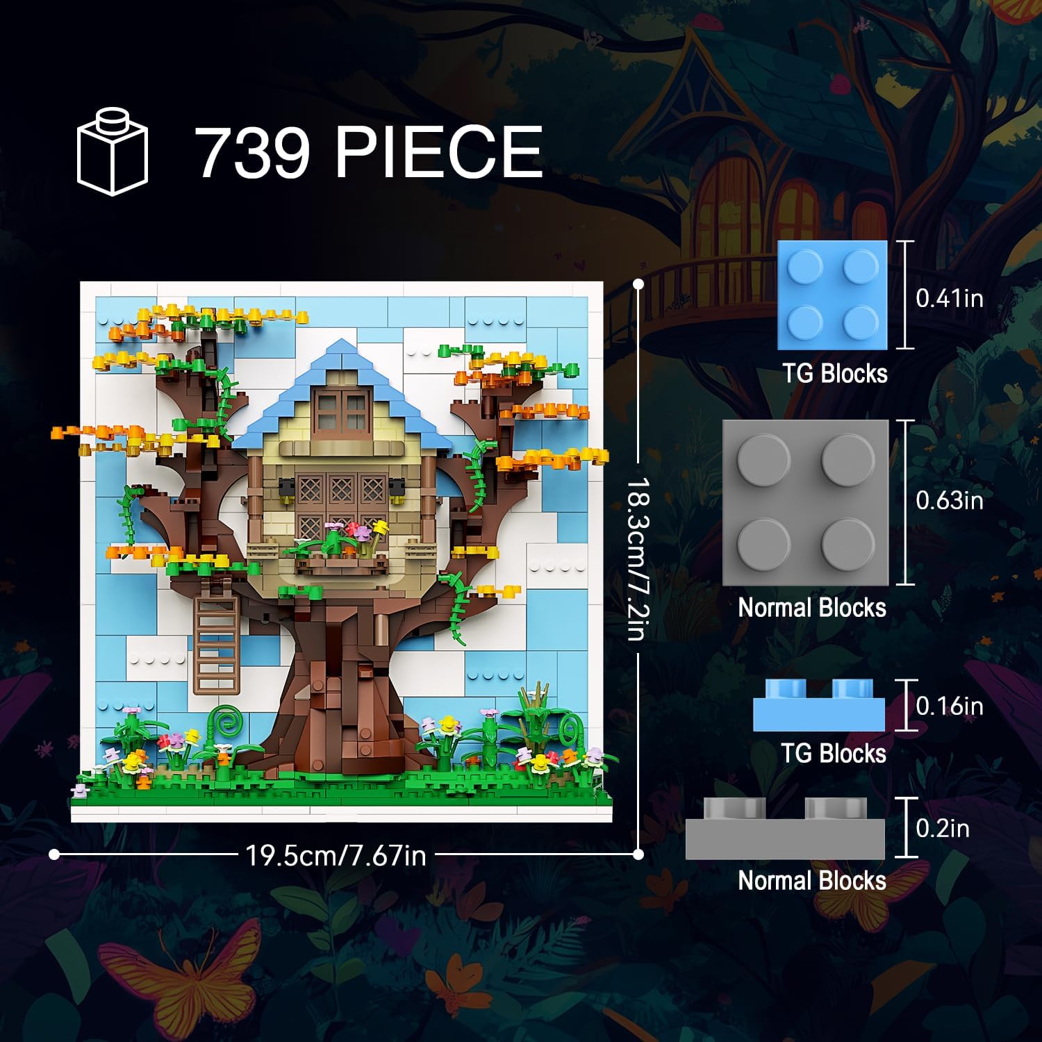 Diagram showing 739 pieces and micro block dimensions