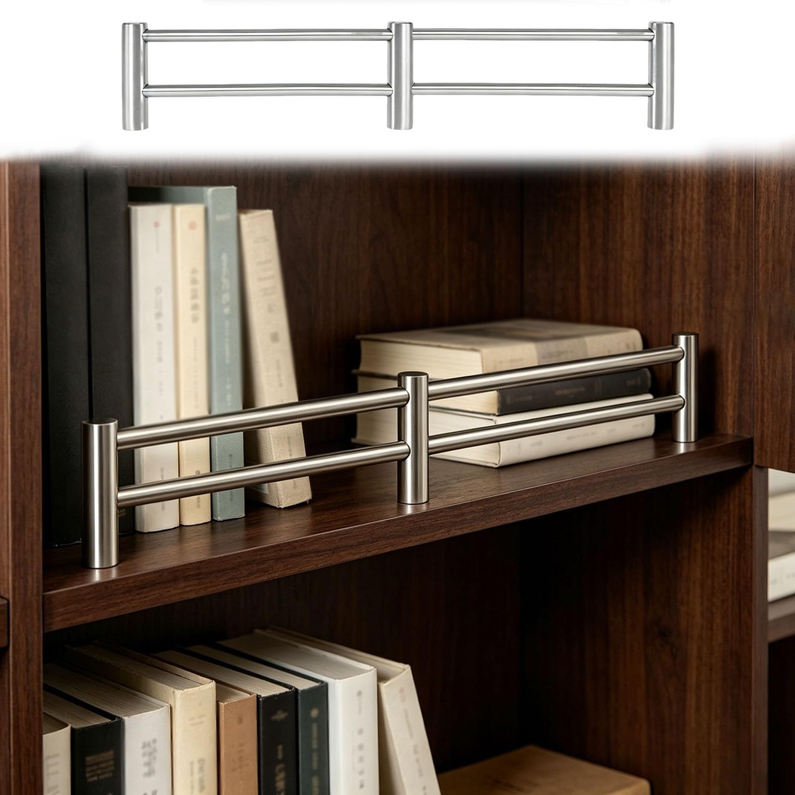 Modern Metal Shelf Fence Barrier, 304 Stainless Steel Railing System for Bookshelf, Cabinet Decorative Guardrail Bar Easy to Install(Silver,56in/142cm)