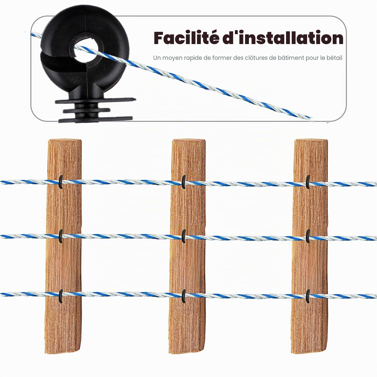 Qivine 500m Fil de Clôture Électrique, 6 Brins Corde de Clôture Électrique, Corde Conductrice en Acier Inoxydable, Accessoire de Haute Conductivité pour Ferme, Bétail, Mouton
