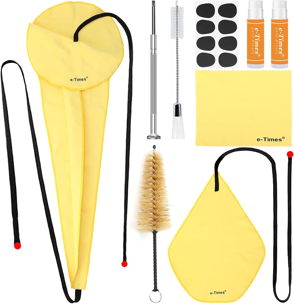 Saxophone Cleaning Cloth Kit, for Alto Tenor Soprano Sax and Other Wind & Woodwind Instruments. Including 3 * Cleaning Cloth, 2 * Swab Brush, 2 * Cork Grease, 8 Pcs Mouthpiece Cushion, 1 * Screwdriver
