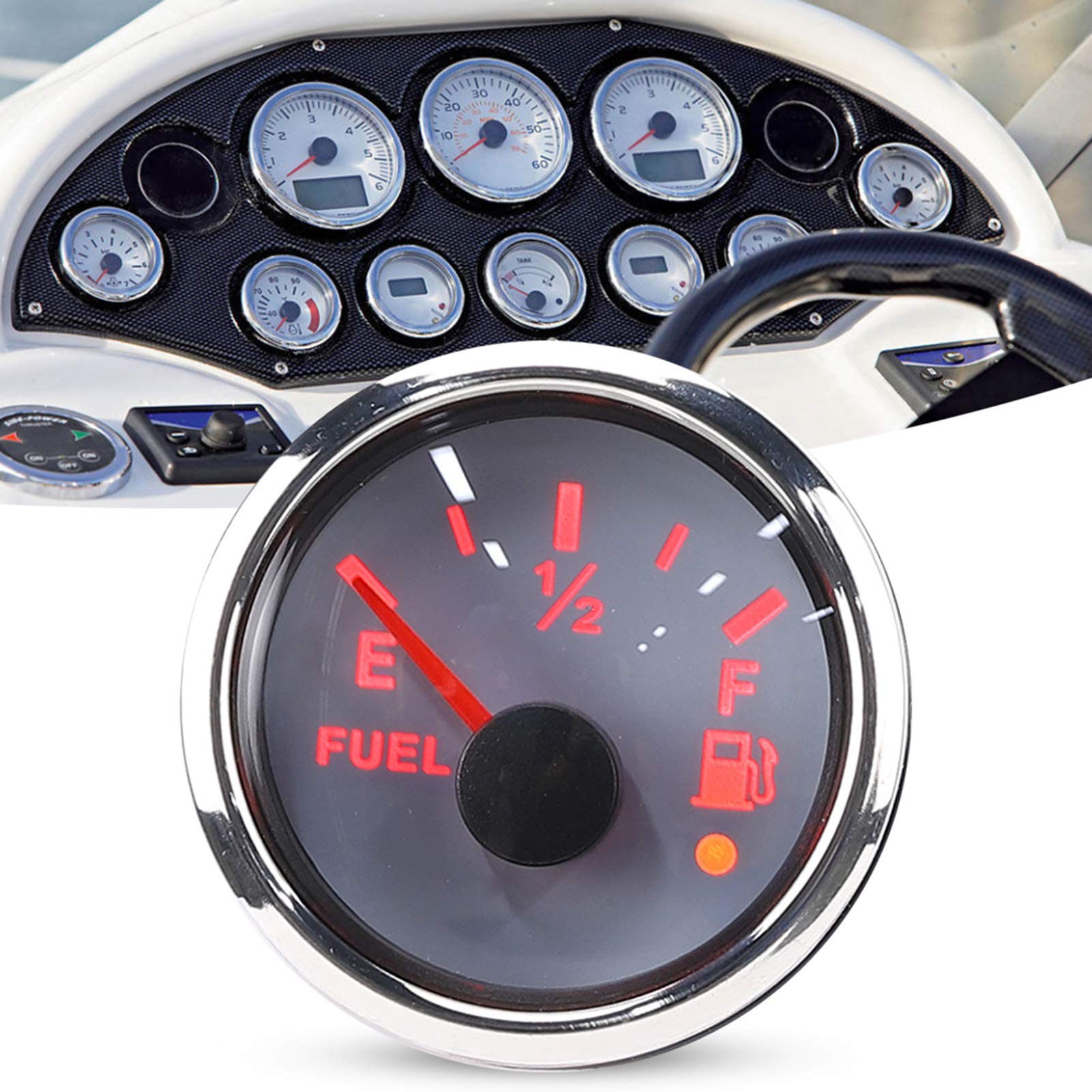 Jauge de niveau de carburant multifonction de 2 pouces pour voiture,jauge de voiture étanche pour bateau Indicateur de niveau de carburant (norme européenne 0~190Ω blanc), jauge à carburant