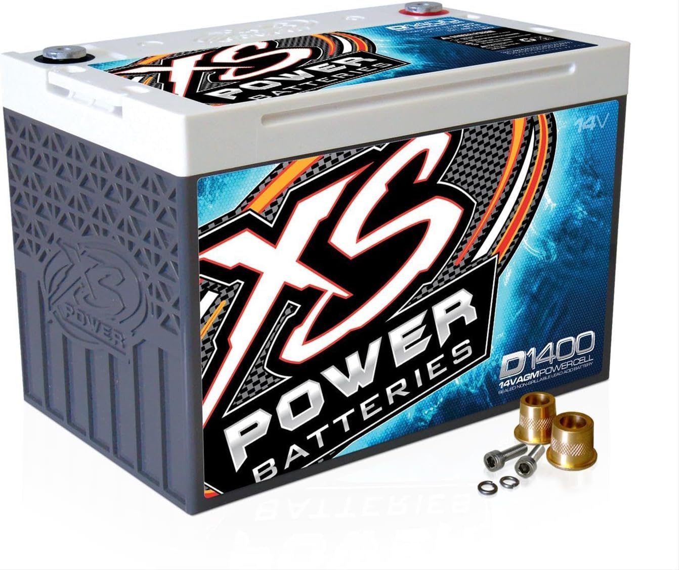 XS Power D1400 2400 Amp AGM Battery with 580 & M6 Terminal Hardware - Group 34 14 Volt 56Ah 775CA Deep Cycle AGM Powercell for Large Stereo Systems or Vehicles