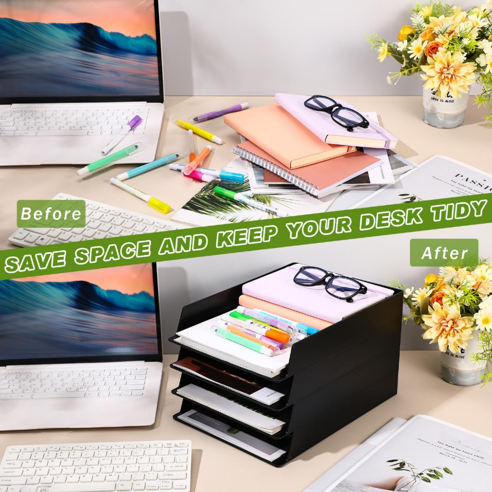 Stakable Desk File Snapklik.com : Wenqik 20 Pcs Stackable Paper Trays Rectangular Plastic ...