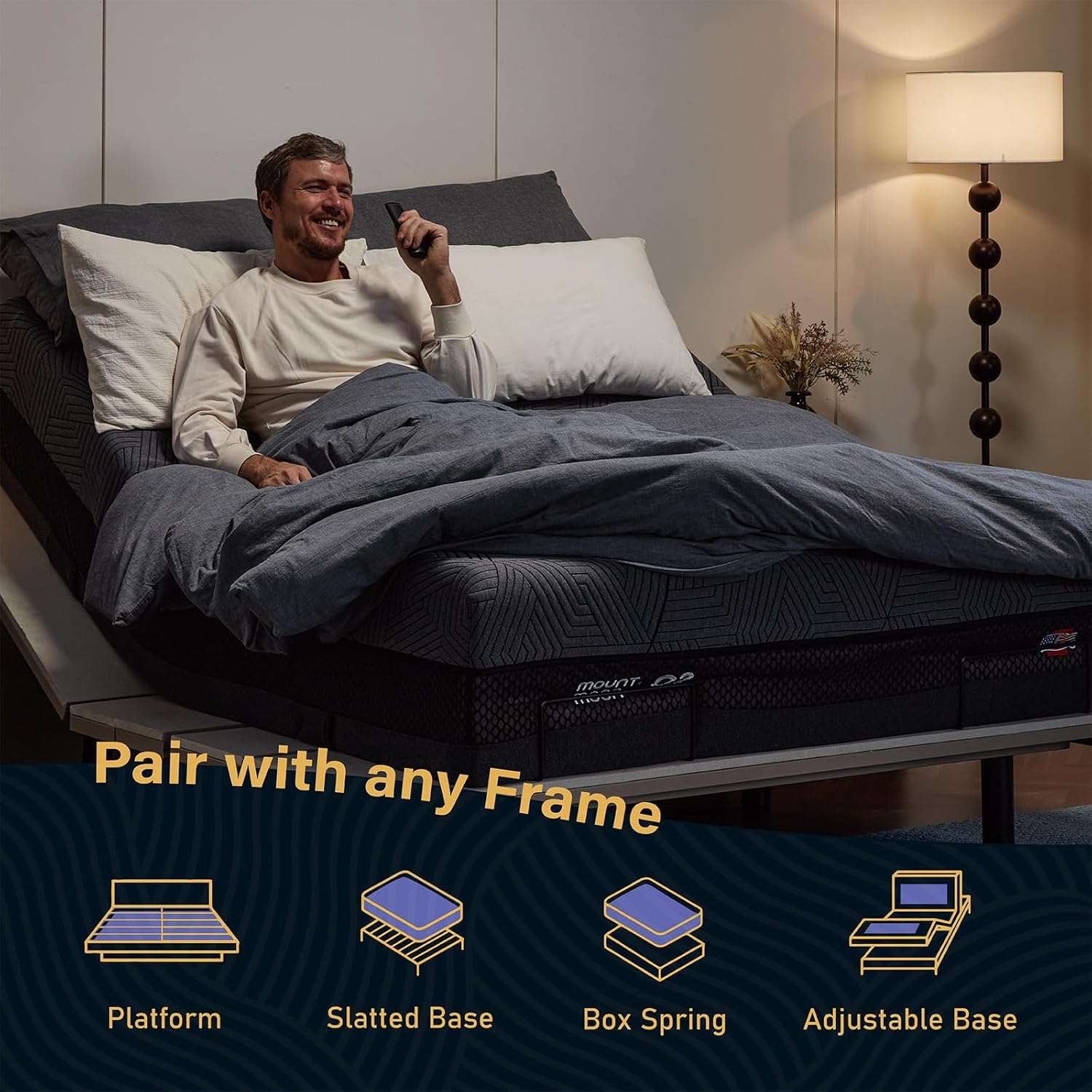 MOUNT.MOON 14 Inch Queen Memory Foam Mattress for Back Pain, Cooling Gel Foam Boost Air Circulation Made in USA, CertiPUR-US Certified, Therapeutic Medium Firm, 60x80x14 Black