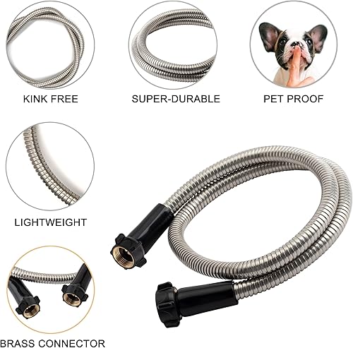 Miniatura 4 de Yanwoo Manguera de jardín de acero inoxidable 304 de 4 pies con conector de latón hembra a hembra, diámetro exterior de 0.709 in de diámetro