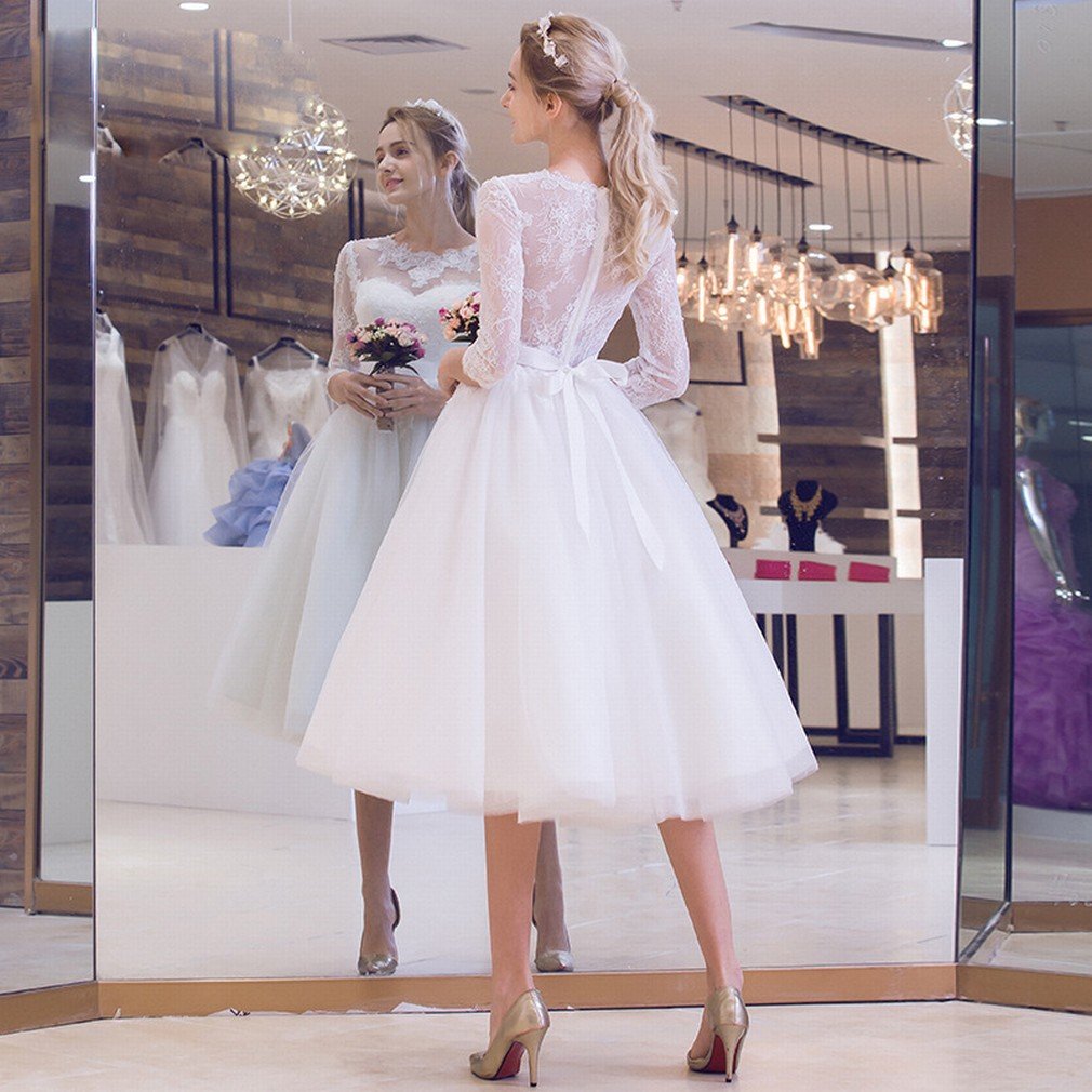 Robe de mariée manches longues en maille de dentelle prestigieuse - Haute couture grand dos nu S