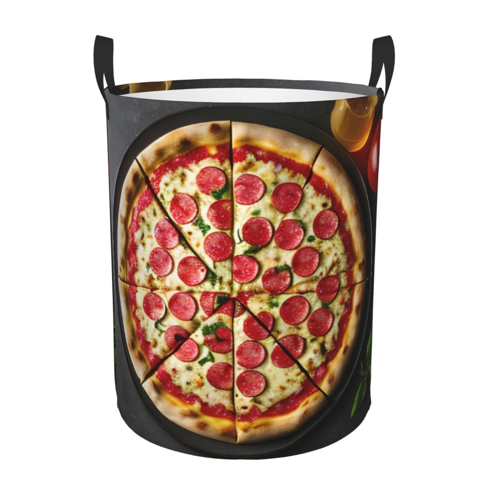 S Collapsible Laundry Hamper Round Large Pizza Print Storage
