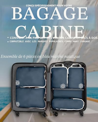 Compression Packing Cubes for Travel- Packing Cubes and Travel Organizers, Navy Blue, 6Piece - 8
