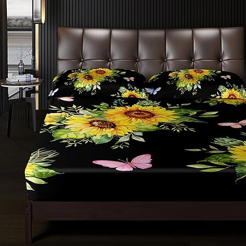 Vista 25 de Sábanas y fundas de almohada de microfibra suave arcoíris, sábana bajera ajustable con bolsillos profundos, sábana bajera ajustable para decoración