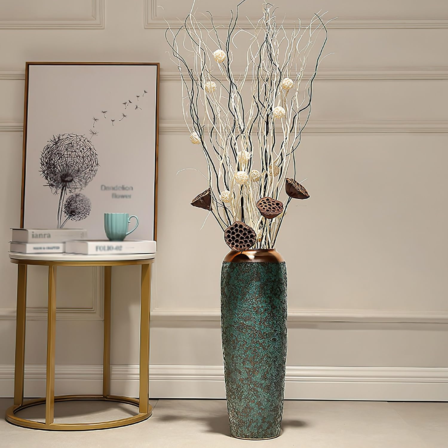 Hohe Bodenvase,80 cm,große Bodenvase,Moderne Keramik-Boden-Blumenvase,für dekorative Zweige und Blumen,geeignet für Wohnzimmer,Eingangsbereich,Büro,Hochzeit (Größe: 80 cm hoch)