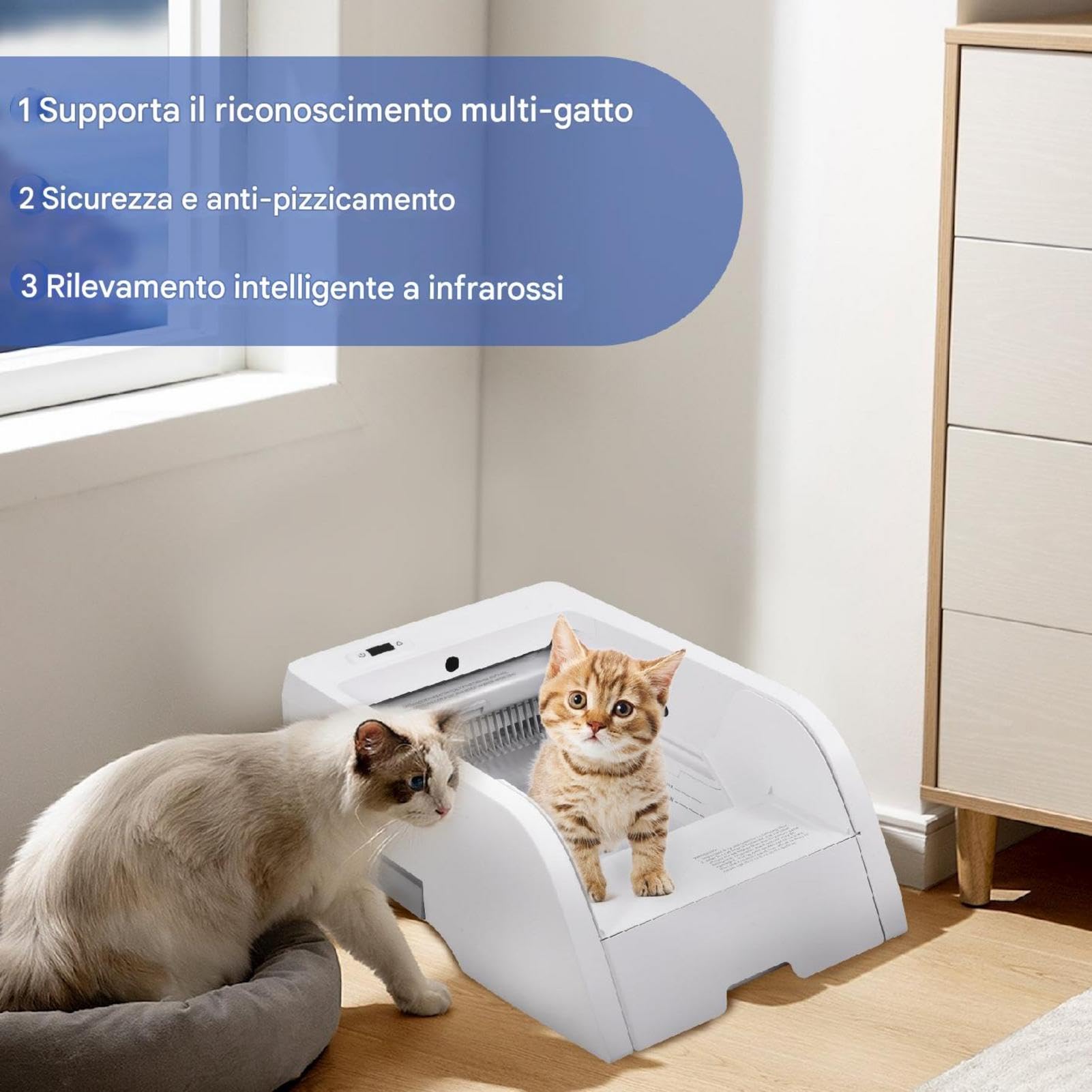 Lettiera automatica per gatti, lettiera automatica - Toilette per gatti con lettiera per gatti con coperchio aperto - Vassoio per lettiera igienico per gatti, vassoio per lettiera di grande capacità,