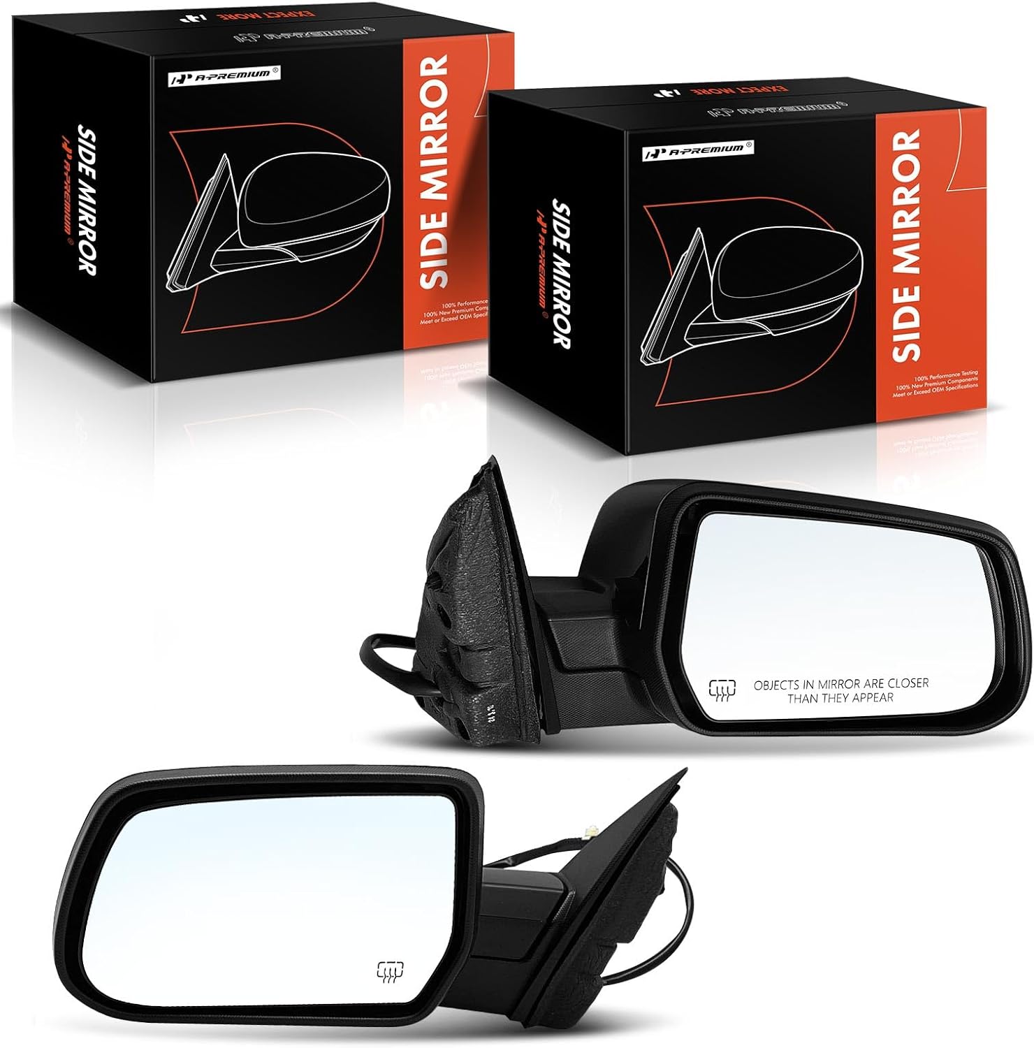 A-Premium Pair (2) Driver and Passenger Side Power Door Mirror - Compatible with Chevrolet Equinox 2010-2015 & GMC Terrain 2010-2011 - Heated Manual Folding Black Smooth Outside Rear View Mirror