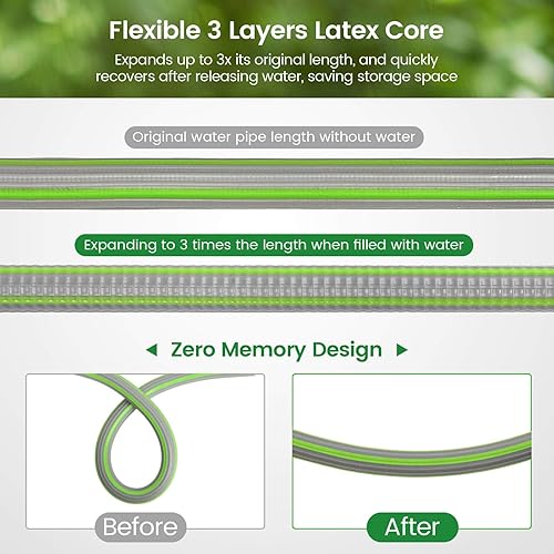 Miniatura 3 de Manguera de jardín expandible de 2.5 pies, manguera de agua de 25 pies con 7 funciones de boquilla de pulverización, tubo de agua con accesorios de