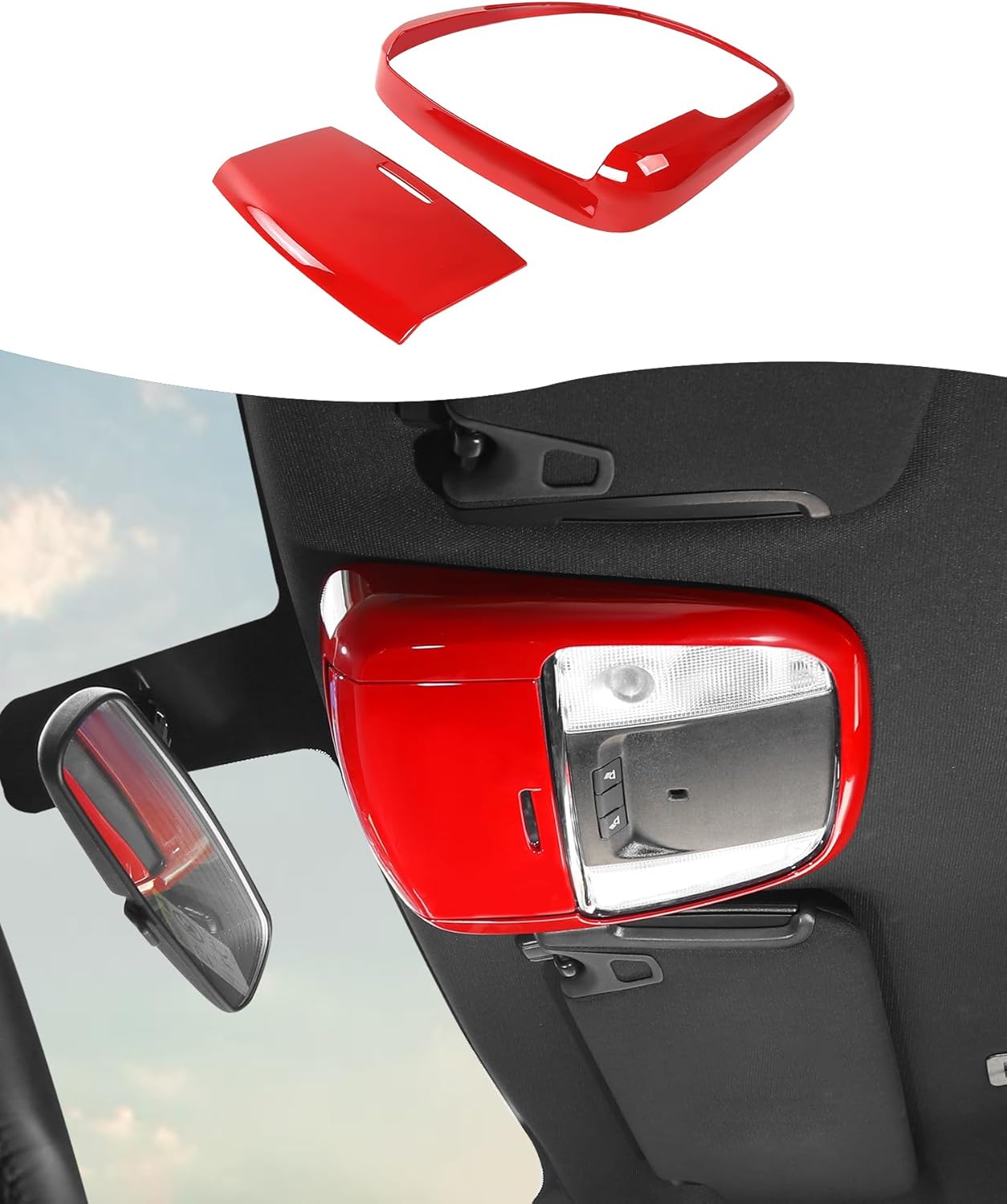 Hoolcar Red Roof Reading Light Cover Trim Fit for 2011-2024 2025 Dodge Charger/Durango/Chrysler 300 Roof Reading Lamp Decals Sticker Kits Interior Accessories