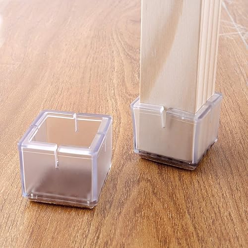 Miniatura 5 de tapas para patas de silla, 16 unidades, transparentes, de silicona, protectores para piso de madera, antiderrapantes, previene rayones, Silicona,