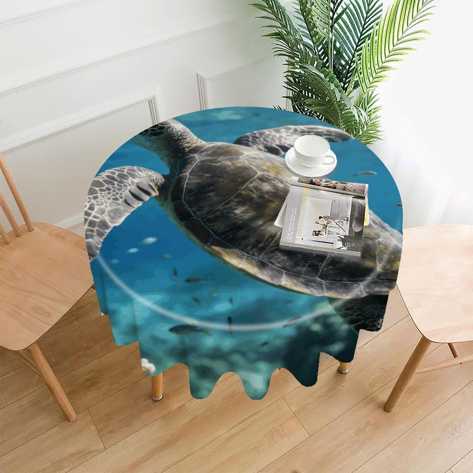 LZQPOEAS Marine Turtle Tablecloth Easy to Clean Polyester Round Table Cover Washable Round Table Cloth Wrinkle-Free Circle Decoration Tablecloth for Kitchen and Dining Room 60"