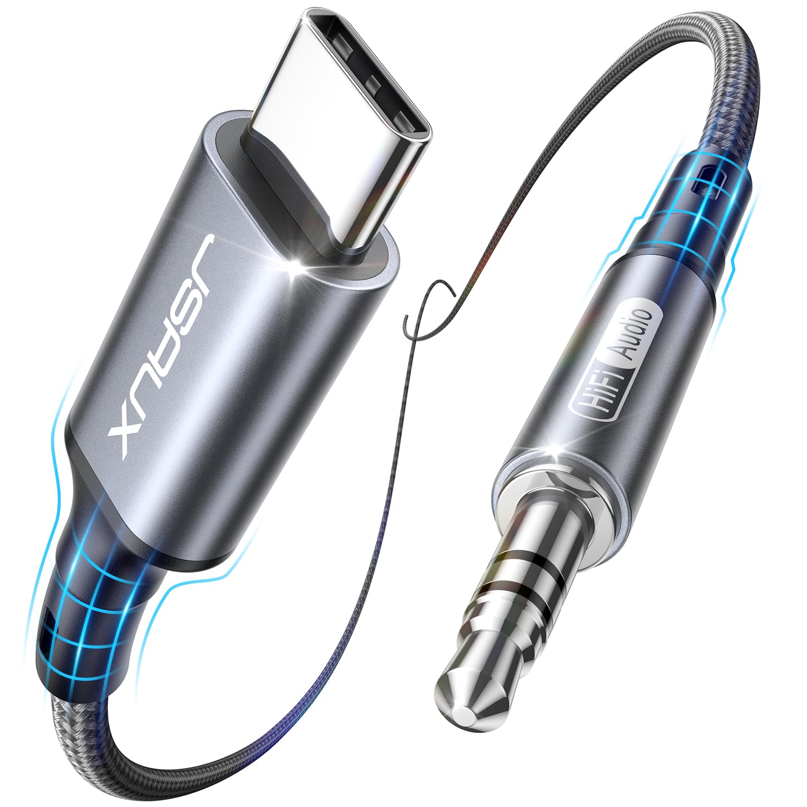 JSAUX USB C auf Aux Kabel 1M, USB Typ C auf Klinke Kabel 3.5mm Audio Aux Dauerhaft kompatibel mit iPhone 17 Air Pro Max/16/15, Galaxy S25/S24/S23 Ultra, iPad Pro, Pixel, Huawei P40, Auto-Lautsprecher