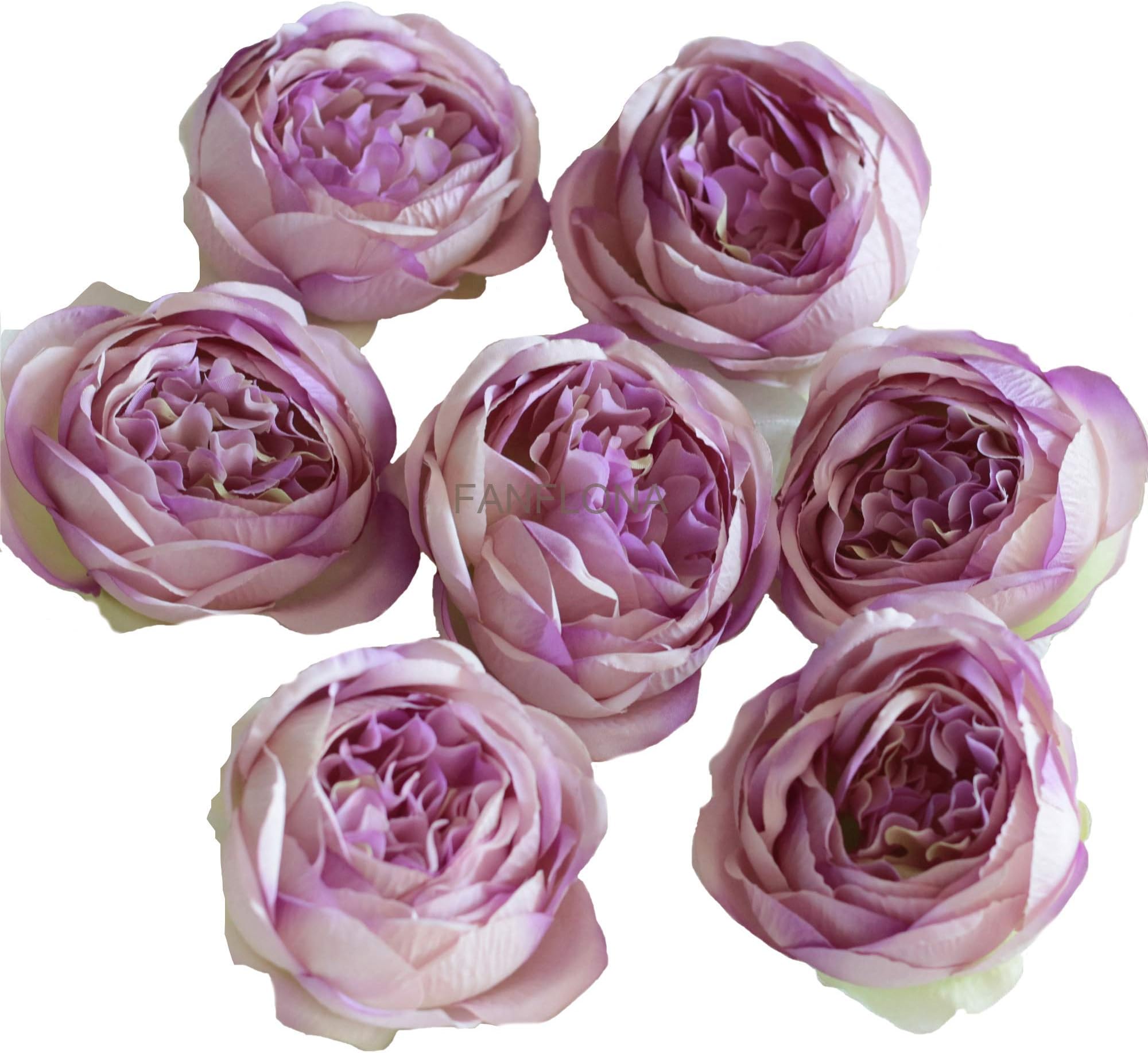 FANFLONA Silk Flowers in Bulk Wholesale 60 Flower Heads Silk Tea Rose Artificial Peony Flower Heads (Lavender)