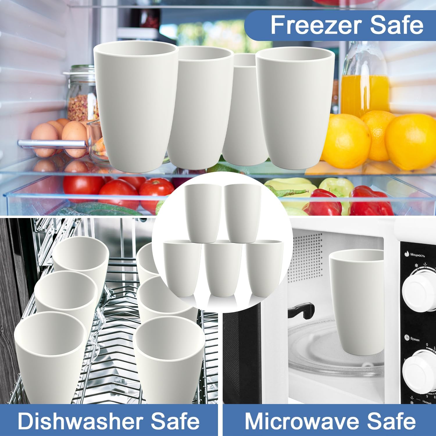 Drinking Glasses 20 OZ Tumbler Large Cups Wheat Straw Cups Set of 6 | Alternatives to Plastic Tumbler Dishwasher Safe Water Glasses Drinking Cup Reusable Cups for Kitchen - White - Image 5