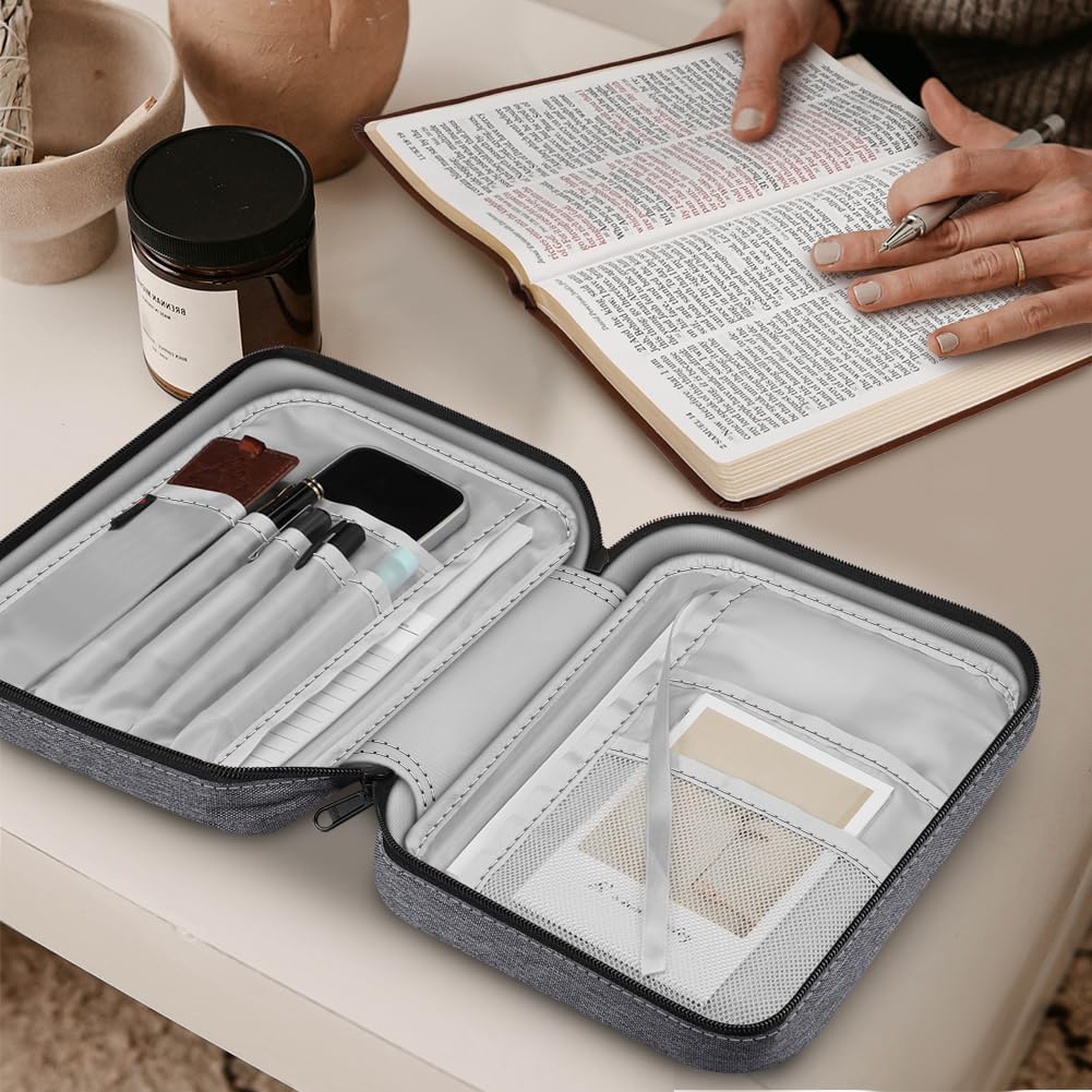FINPAC Bible Cover, Small Size Gray+Bible Index Tabs Including 66 Named & 9 Blank Tabs Marble