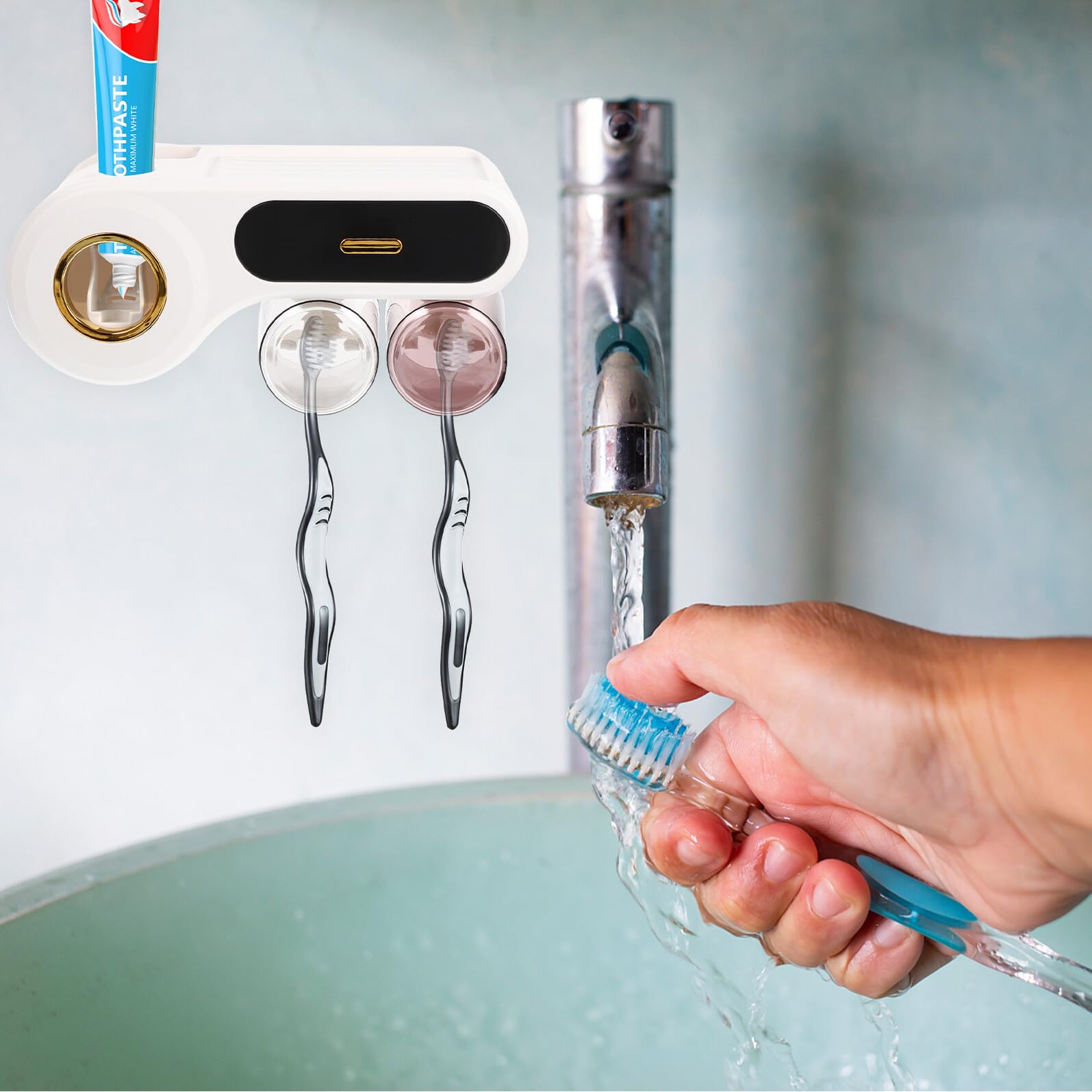 Organizador de Pared de Baño Portacepillos de Dientes Negro