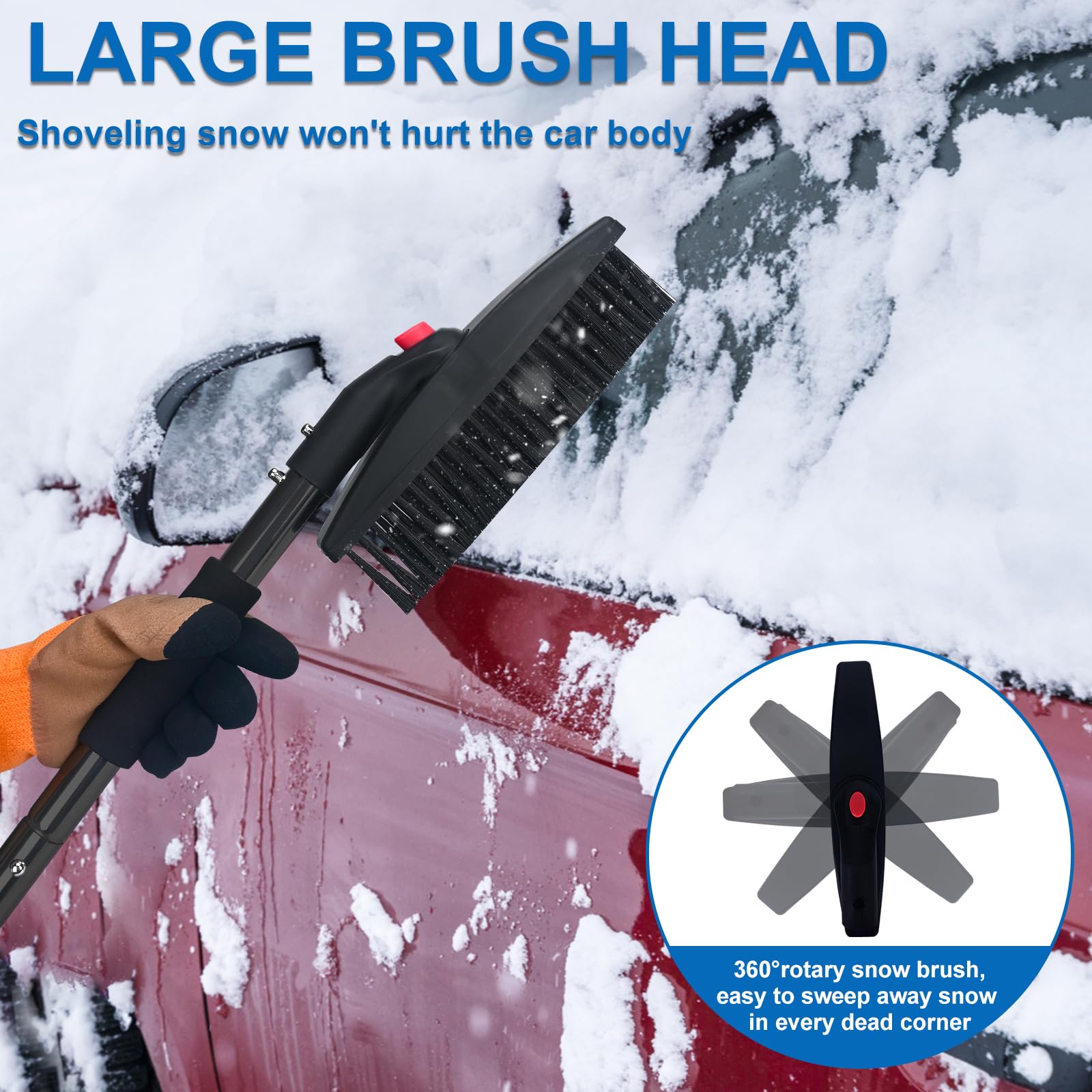 Set da neve 3-in-1, pala da neve retrattile con raschietto per ghiaccio e spazzola per neve per ghiaccio, neve, auto, vialetto, granulometria con sacca di stoccaggio e guanti (nero)