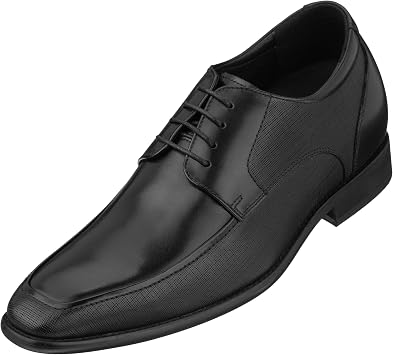 CALTO Mens Invisible Height Increasing Elevator Shoes - Black Premium Leather Lace-up Formal Derby Oxfords - 3 Inches Taller - Y5032 - Size 6 DM US