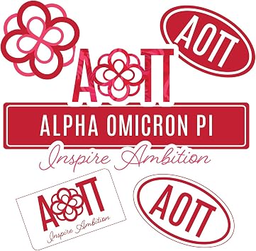 Alpha Omicron Pi Sticker Sheet - Brand Focus Vinyl Sorority Stickers with Officially Licensed Designs, Removable Adhesive, 7 Stickers per Sheet, by Sorority Shop