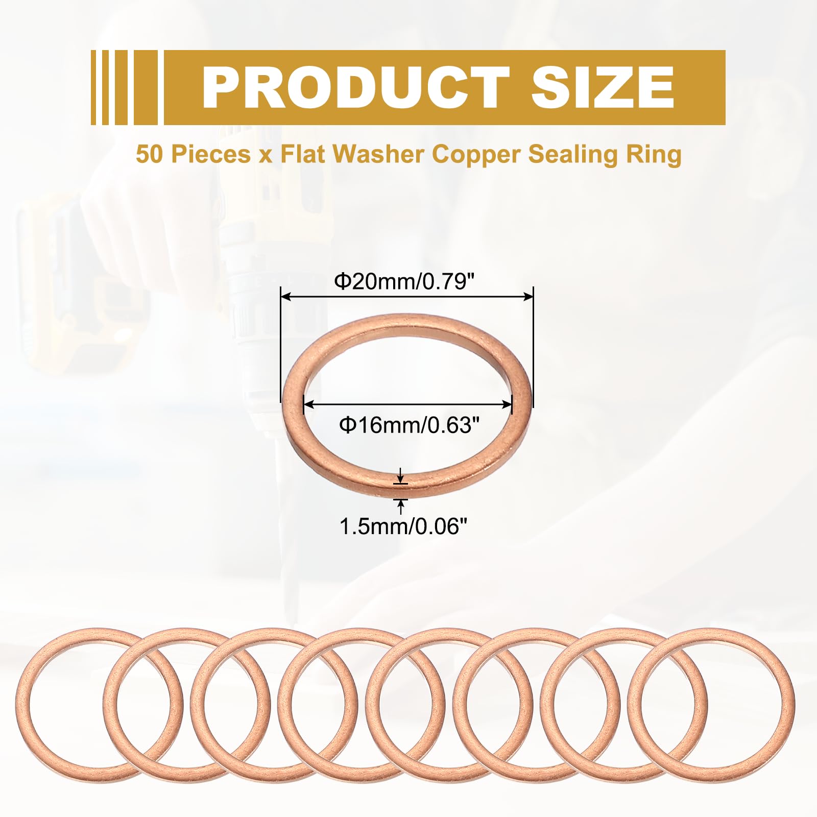 PATIKIL M16 Copper Washer Sealing Ring - Image 2