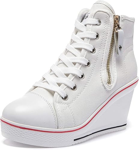 Zapatos de tacón alto de lona para mujer, zapatos casuales para caminar, plataforma, cuñas, zapatos de tacón