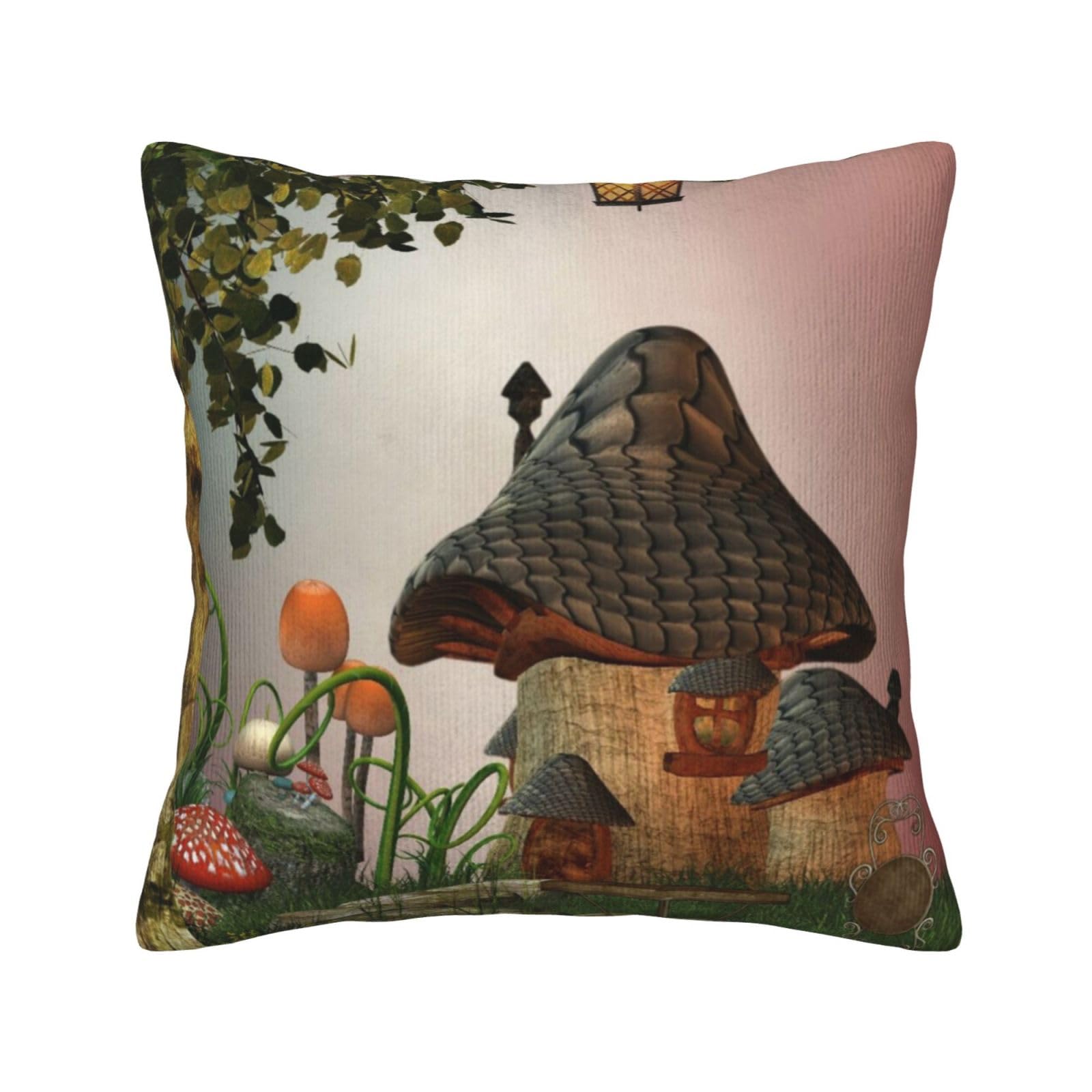 Housse de coussin en velours côtelé champignon 45x45 cm pour déco