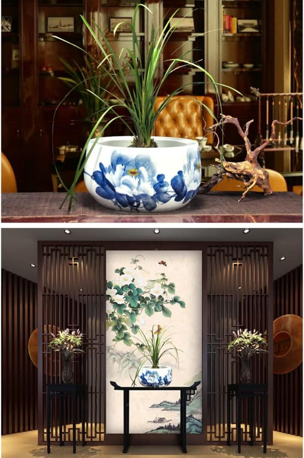 Amazon.co.jp: ヴィンテージブループランター植木鉢植木鉢青と白の