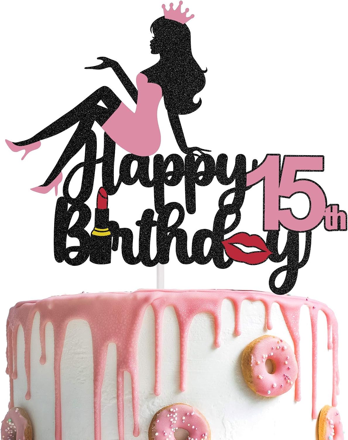 LINGTEER Happy 15th Birthday Decorations,Crown Queen Princess Cake Topper - Cheers to 15 Years Old Birthday Party Cake Centerpieces Topper Decorations Gift Supplies.