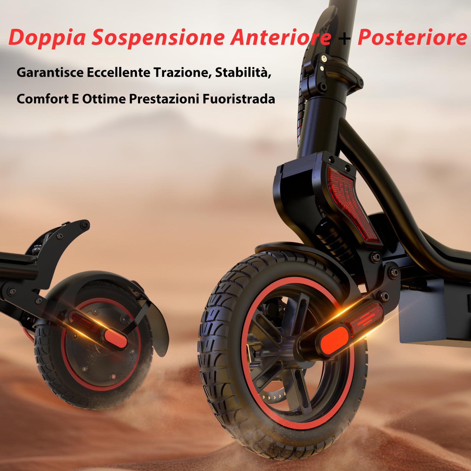 W8 500W Monopattino Elettrico Fuoristrada Con Frecce, 10Ah Batteria, Quattro velocità 6/10/15/25km/h, 45-50 Km Autonomia, 2 Sistemi Di Frenata, Controllo App,Pieghevole, Carico 120Kg