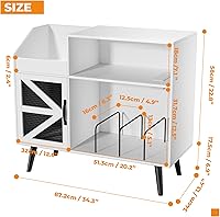 Vista 2 de Soporte Grande para Tocadiscos Blanco con Puerta Magnética, Gabinete de Almacenamiento para 350 Discos de Vinilo, Mesa para Tocadiscos con Toma