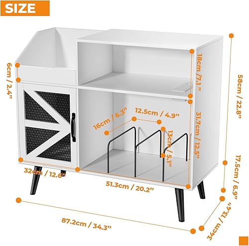Miniatura 2 de Soporte Grande para Tocadiscos Blanco con Puerta Magnética, Gabinete de Almacenamiento para 350 Discos de Vinilo, Mesa para Tocadiscos con Toma