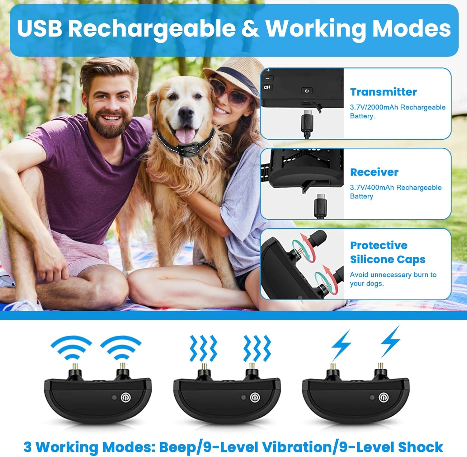 Wireless Dog Fence, 2-in-1 Electric Pet Containment System & Remote Training Collar, Rechargeable & Waterproof Shock Collar for Small Medium Large Dogs, Adjustable Range Up to 800ft