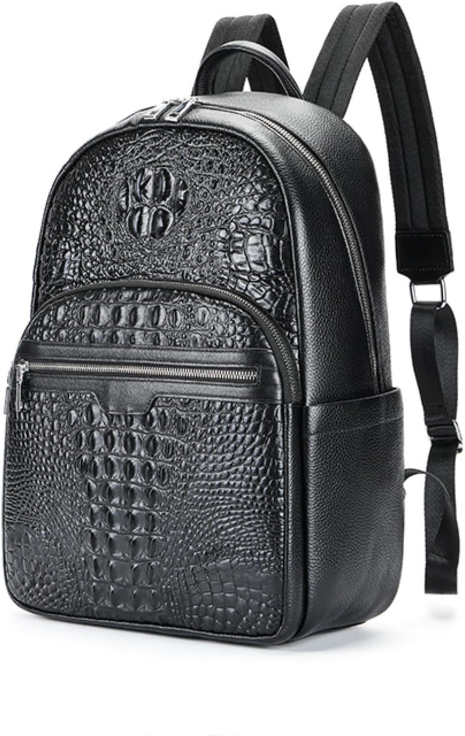Genuine Leather Backpack Purse,Satchel for Men 15'' Laptop Bag Briefcase Handbag Tote Travel Bag Crocodile (Black 1:with draw-bar strap)