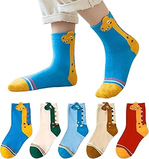 5Pairs Boys Crew Socks Funny Cartoon Dinosaur Cotton Crazy Socks for Kids