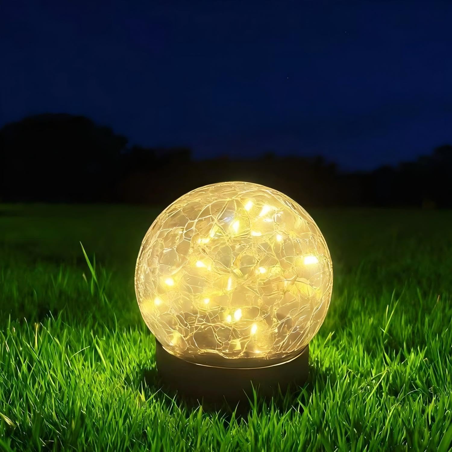 .SUNLAR Solar Crackle Glass Globe Lights Outdoor Decorative LED Warm White Balls Lights for Garden Patio Lawn Yard Pathway Walkway.-1pack