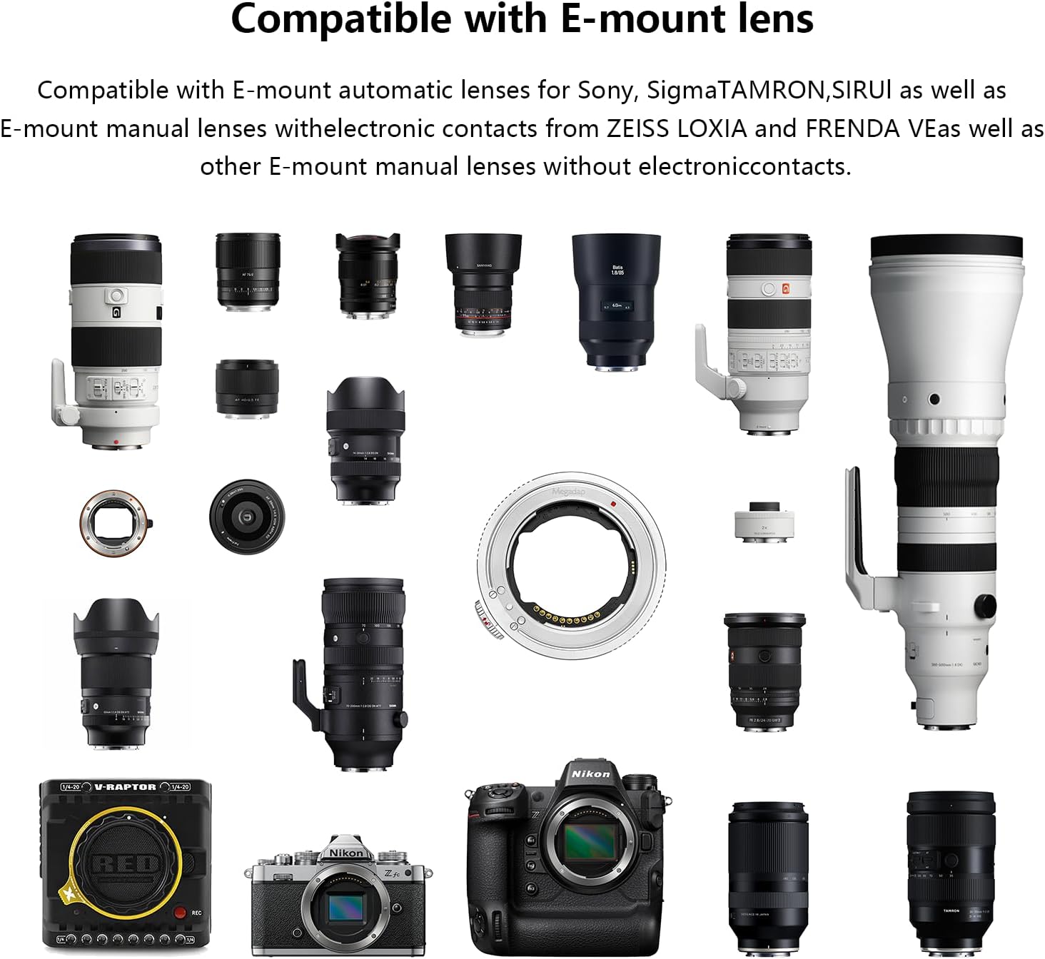 Megadap ETZ21 Pro Plus,ETZ21 Pro+ Auto Focus Adapter Compatible with Sony FE Sigma Tamron FE Series Lens to Nikon Z Mount Camera Zf Z9 Z8 Z7 Z6 Z6III Z7II Z6II Z5 Z50 Z30 ZFC