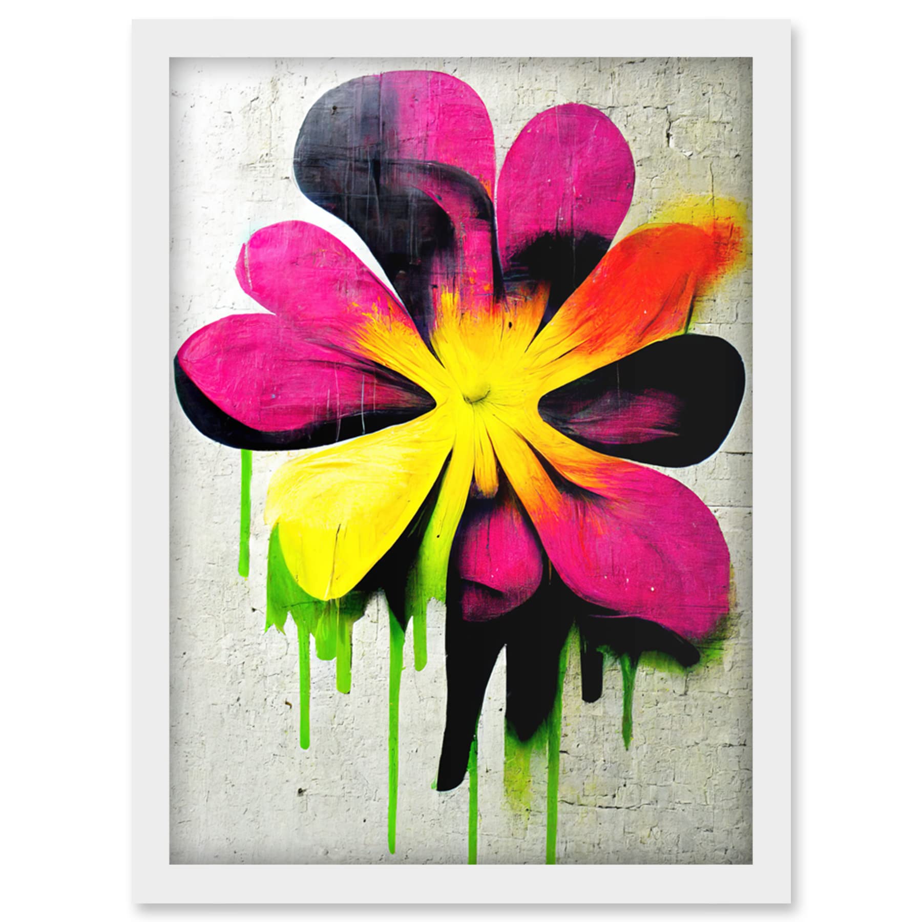 Doppelganger33 LTD Vibrant Street Art Graffiti Spray Paint Flower On Wall Artwork Framed Wall Art Print A4