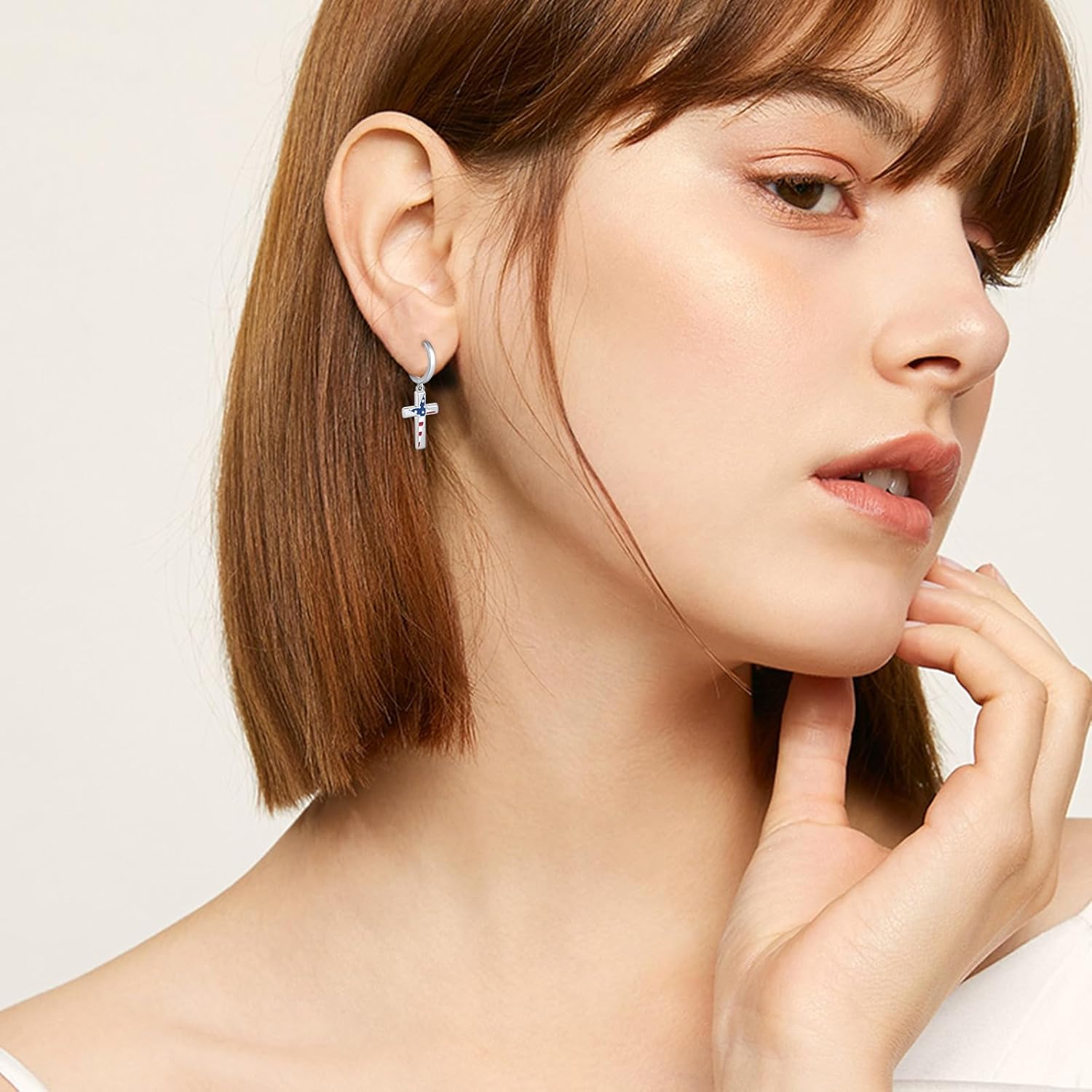 American Flag Earrings,925 Sterling Silver Patriotic Earrings July 4th Cross Flag Dangle Earrings Independance Day Jewelry Gift for Women Men - Image 5