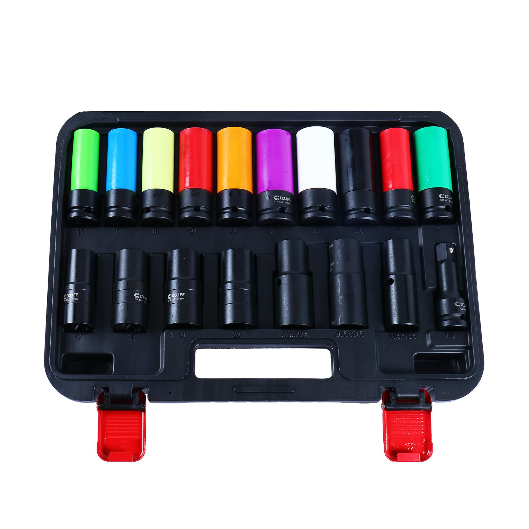 CCLIFE Set di 18 dadi per ruota da 1/2" – per Tesla, Mercedes, Hyundai – con protezione cerchione, acciaio Cr-Mo, codifica colore e funzione Twist