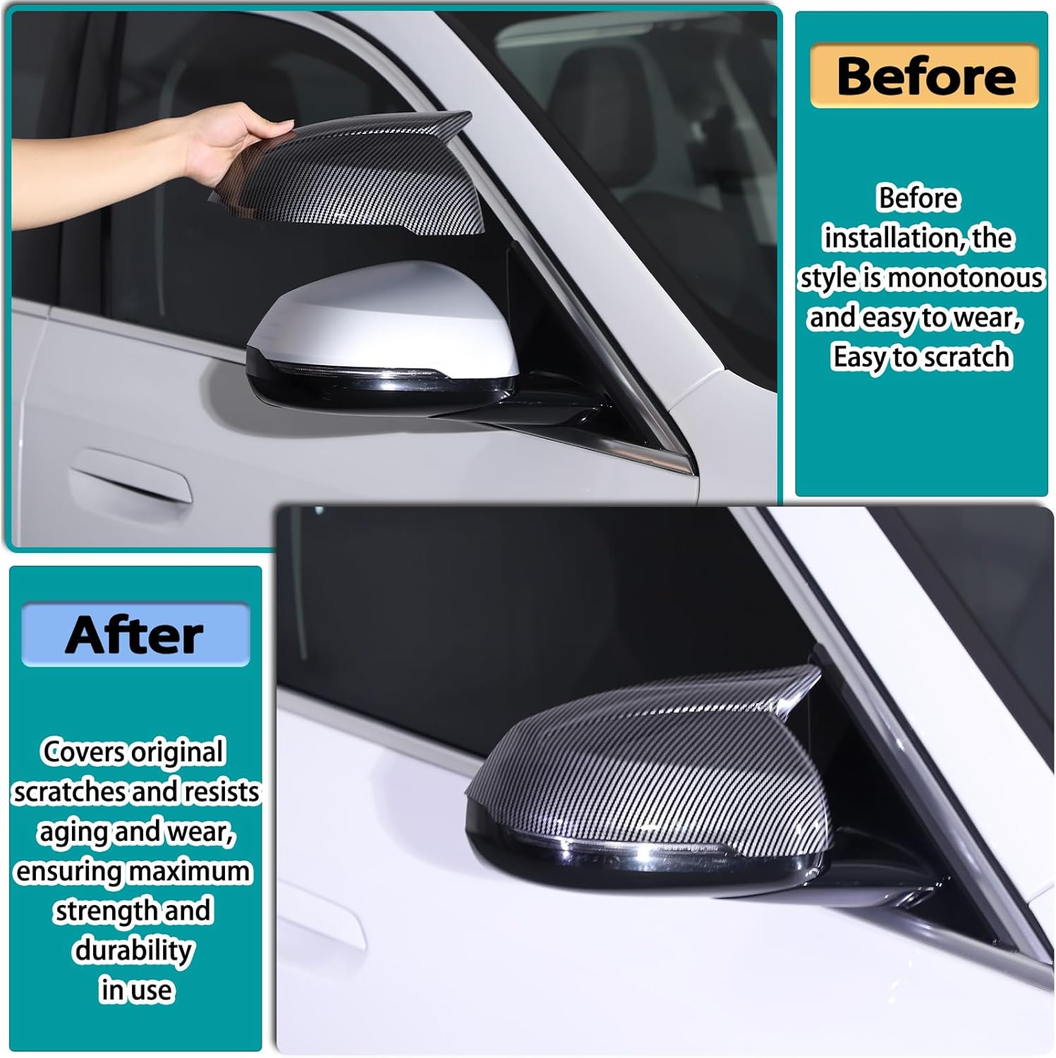 Car Door Side Mirror Cover Trim Compatible with BMW X1 U11 2023 2024,Outside Door Mirror Cover Trim, Car Exterior Rear View Mirror Covers Cap Replacement (Carbon Fiber Pattern)