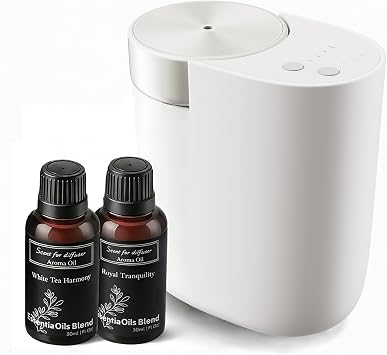 Waterless Diffuser for Essential Oil, Plug in Wall Scent Diffuser for Home, Quiet Cold Air Aromatherapy Diffuser with 500 Sq Ft Coverage, Includes 230ml Hotel-Inspired Oils White