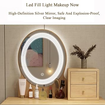 JATIBOSH Makeup Vanity Table Set with 3 Modes Adjustable Lighted Mirroran and 1 Matching Stool, Makeup Table for Girls Women Bedroom Furniture