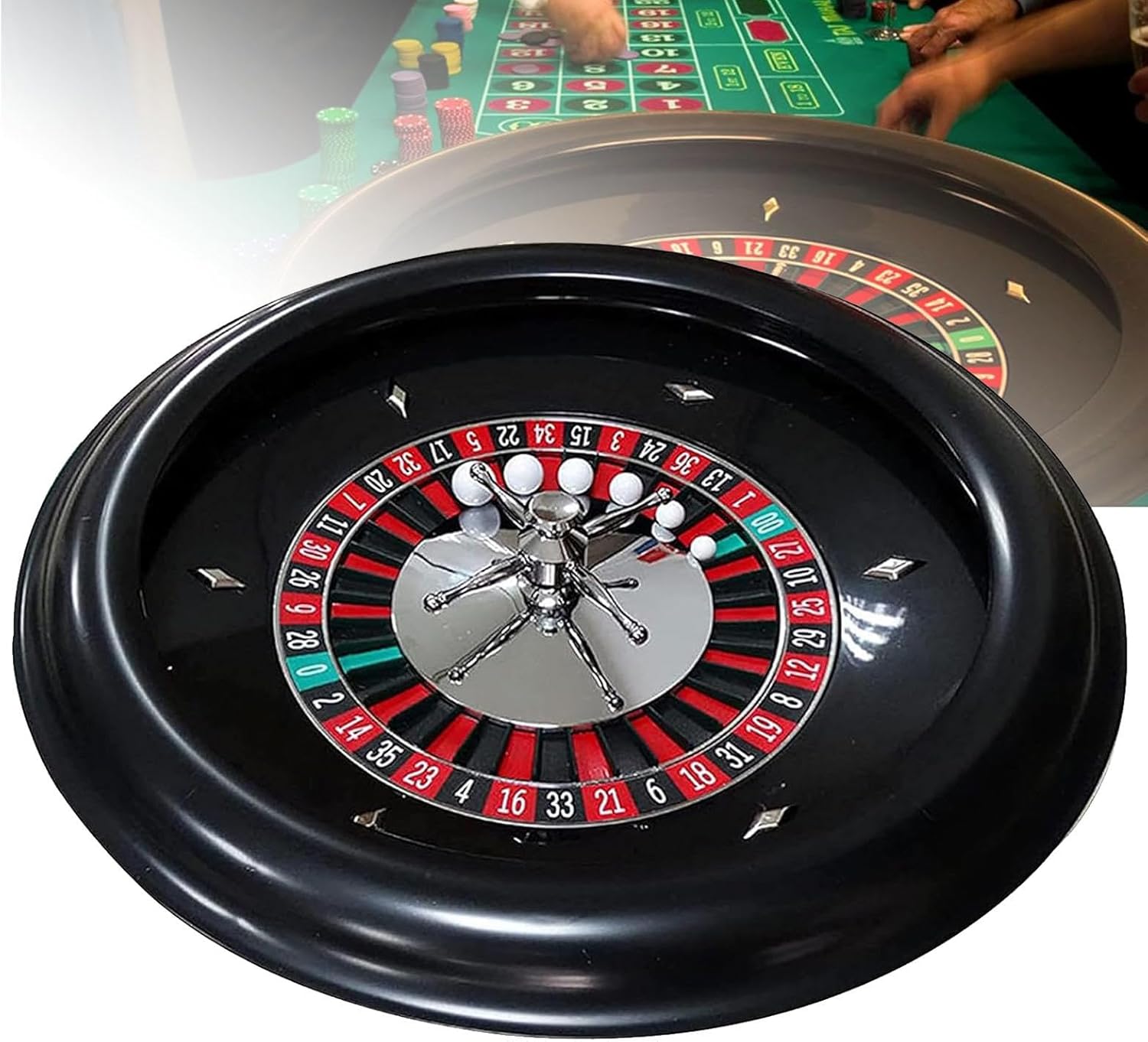 Roulette Wheel Set with 2 Roulette Balls, 45cm/18in Turntable Leisure Table Games, Professional Double-Zero Layout Roulette Wheel for at-Home Game or Club Party